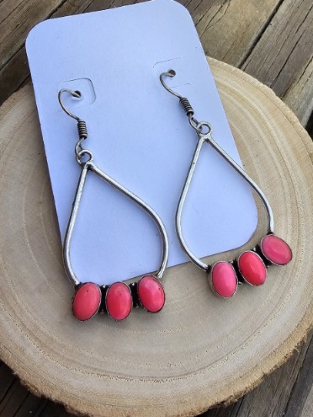 PINK TURQUOISE * STERLING NATIVE AMERICAN DANGLE EARRINGS NWT